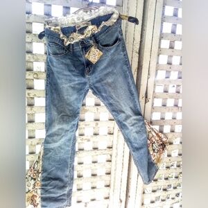 Hand Sewn Unisex Levi's Jeans WabiSabi w/Bell Bottom Floral Flares Boxer Top